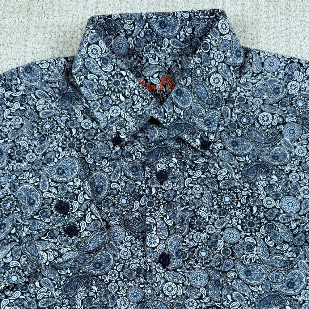 Alan Flusser Mens Medium Paisley Medallion Cotton Long Sleeve Button Down Shirt